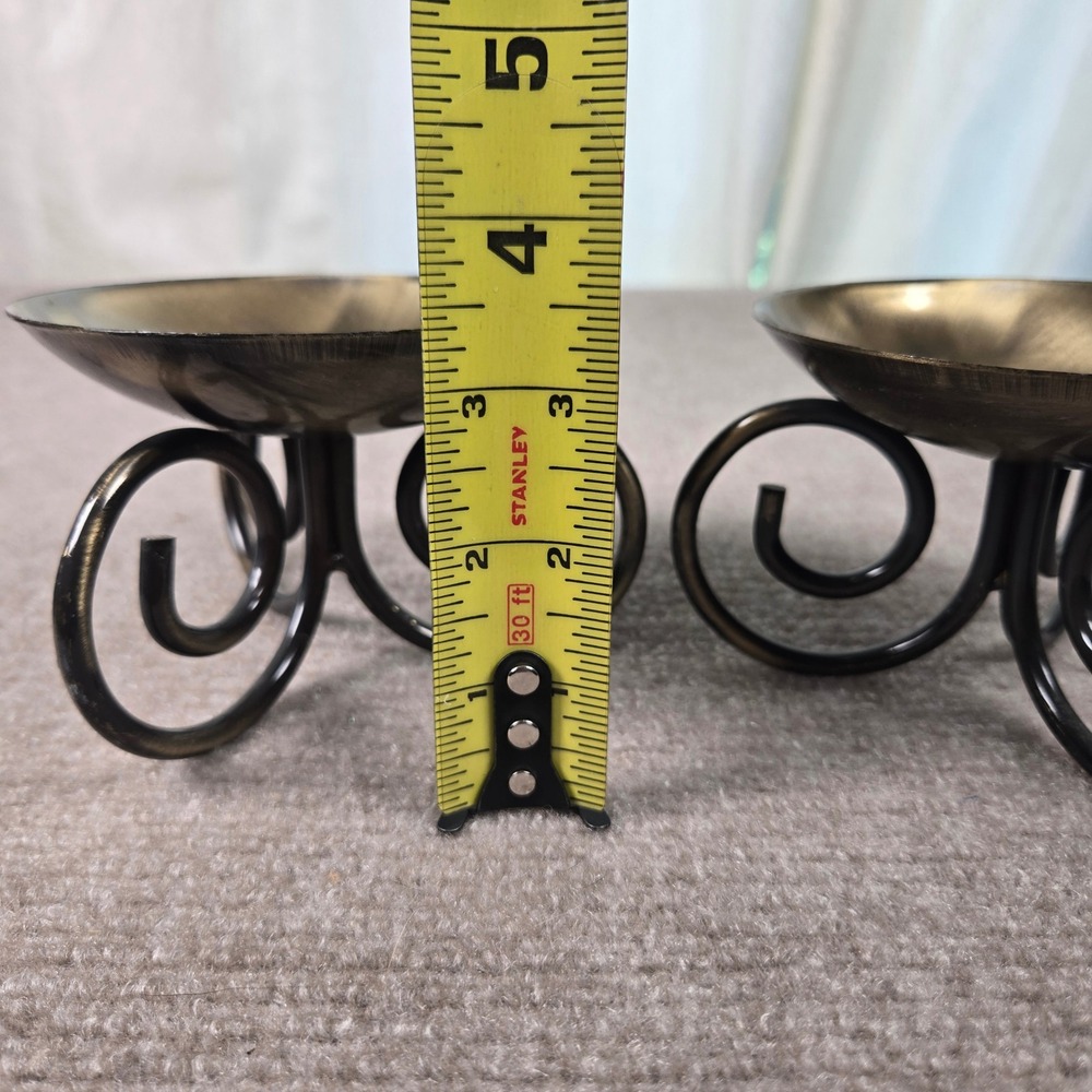 Set of 2 Bronze Gold Scroll Metal Pillar Candle Holders Brushed Finish 3.5in - Picture 6 of 6